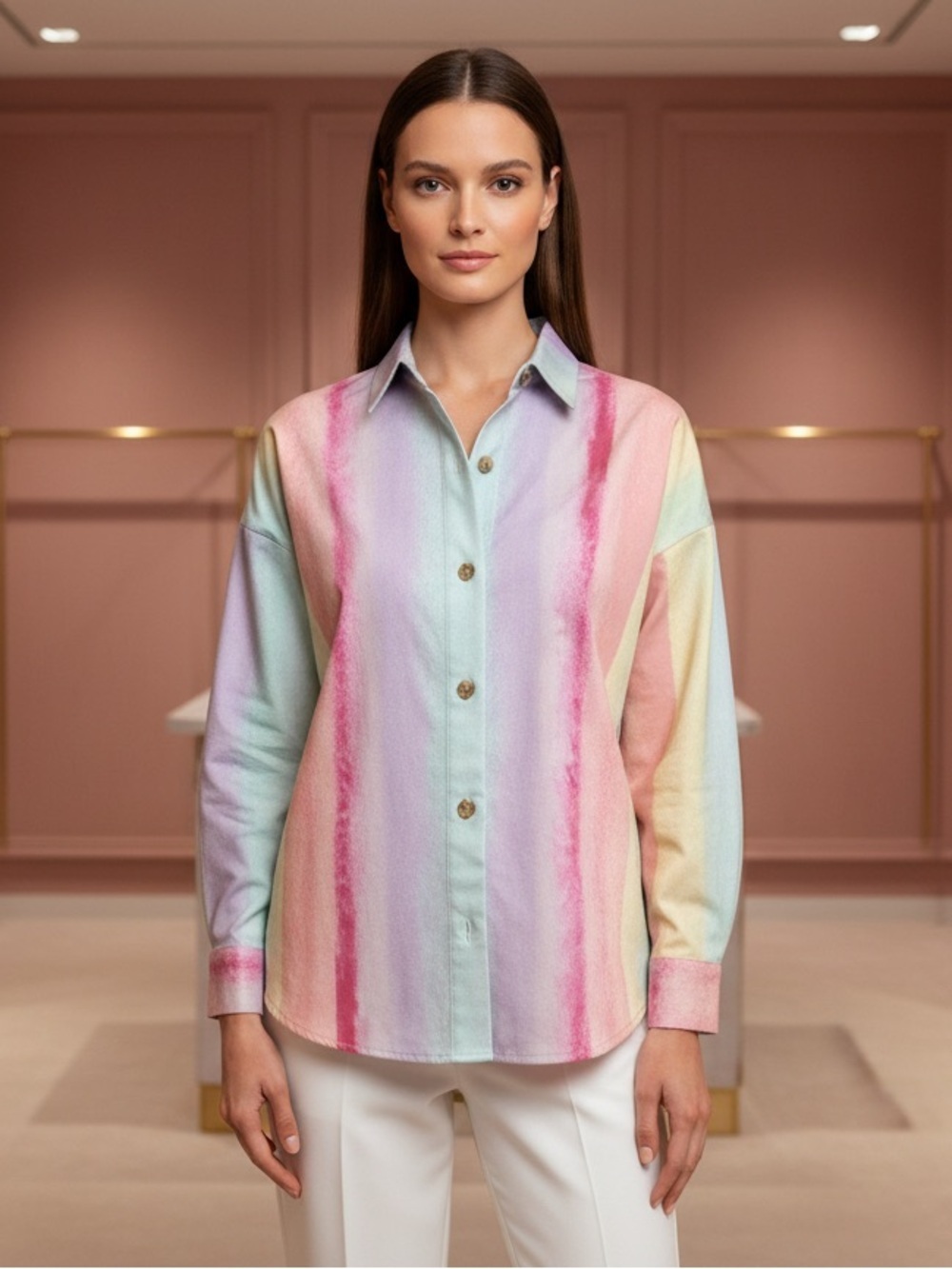 Emily Wonder Dreamy, Pastel Tie-Dye Button Down Shirt With Cozy White Lining